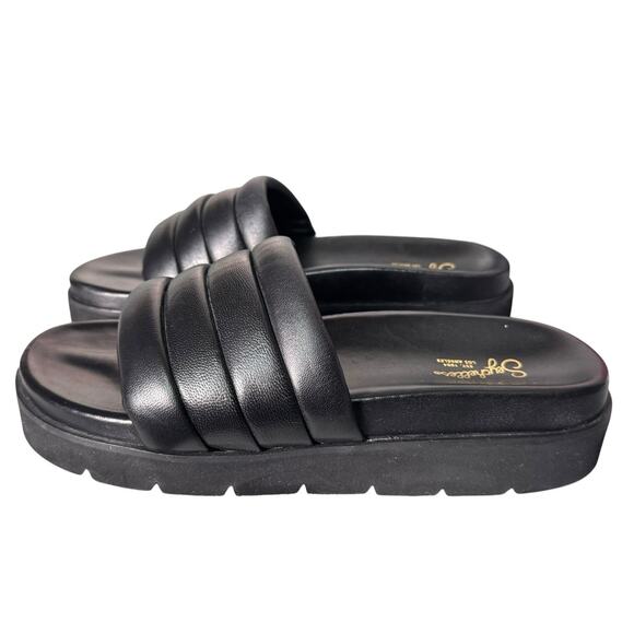 Seychelles Womens Sz 10 Vibe Check Leather Slip On Black Platform Puffer Sandals - Picture 2 of 10